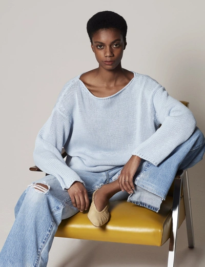 Another Tomorrow Boat-neck Organic-cotton Sweater In Dusty Blue