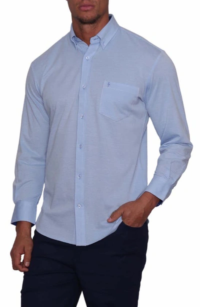 Shop Tailorbyrd Solid Long Sleeve Micro Piqué Shirt In Blue Heather