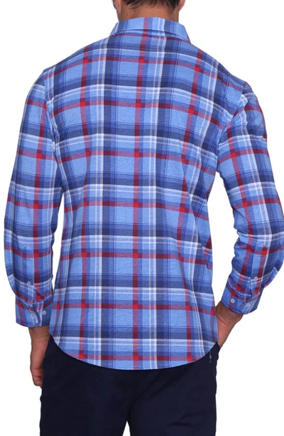 Shop Tailorbyrd Plaid Knit Woven Weekend Shirt In Blue