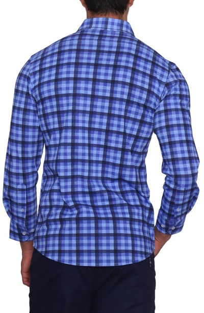 Shop Tailorbyrd Multi Gingham Knit Woven Weekend Shirt In Blue