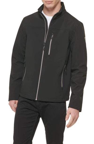 Shop Guess Stand Collar Softshell Rain Jacket In Black