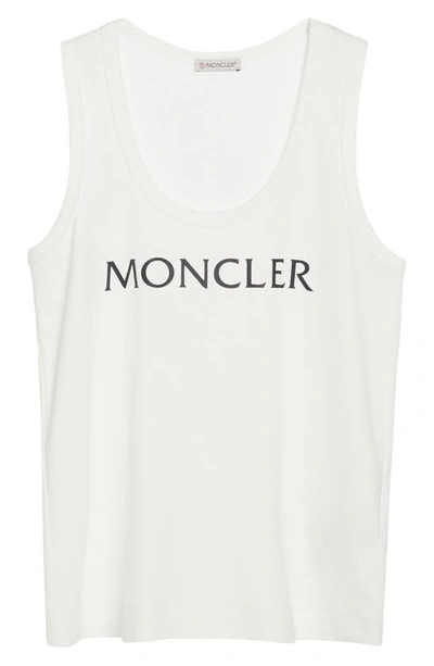 Shop Moncler Logo Cotton Rib Tank Top In White