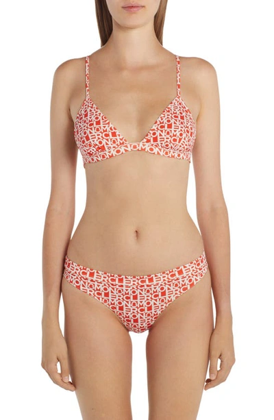 Shop Moncler Logo Print Two-piece Swimsuit In Orange Multi
