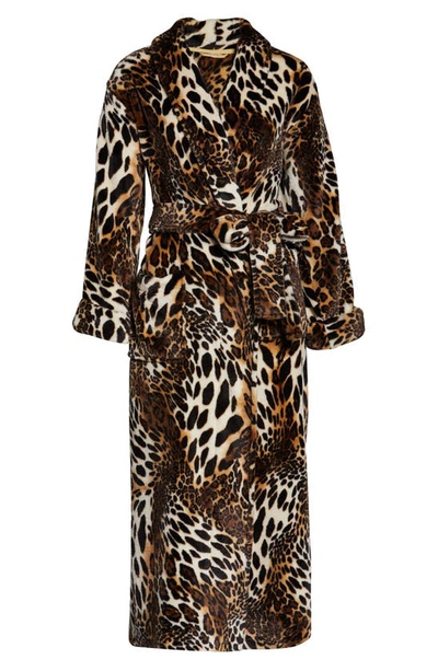Natori Leopard Plush Robe In Cht Chestnut