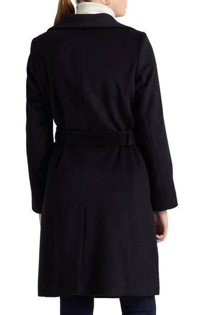 Shop Lauren Ralph Lauren Belted Wool Blend Wrap Coat In Regal Navy