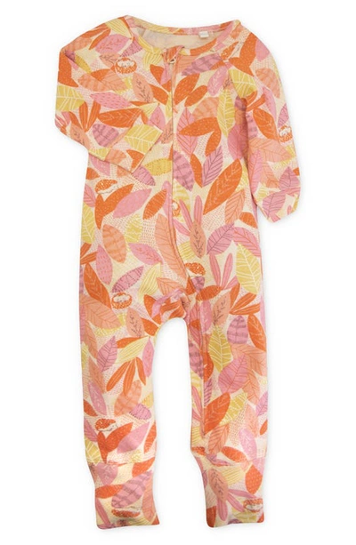 Shop Oliver & Rain Leaf Print One Piece Organic Cotton Pajamas In Ginger