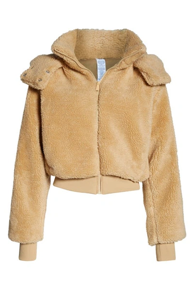 Shop Alo Yoga Foxy Removable Hood Fleece Jacket In Camel