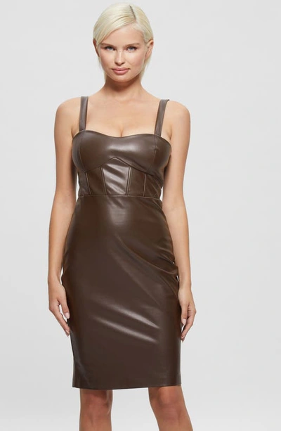 Shop Guess Reid Faux Leather Corset Dress In New Java