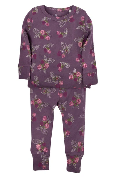 Shop Oliver & Rain Raspberry Print Fitted Two-piece Organic Cotton Pajamas In Plum