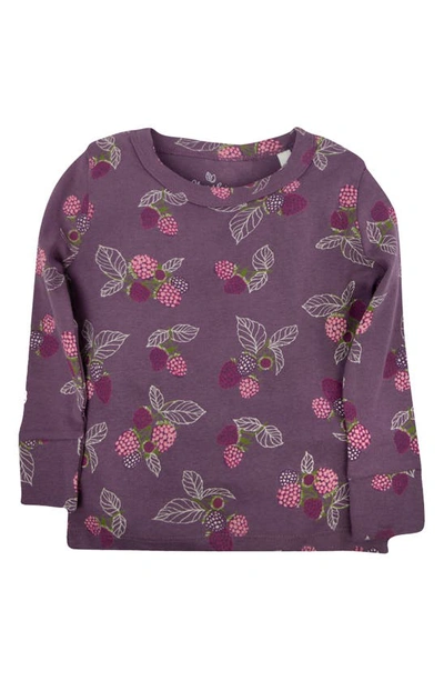 Shop Oliver & Rain Raspberry Print Fitted Two-piece Organic Cotton Pajamas In Plum