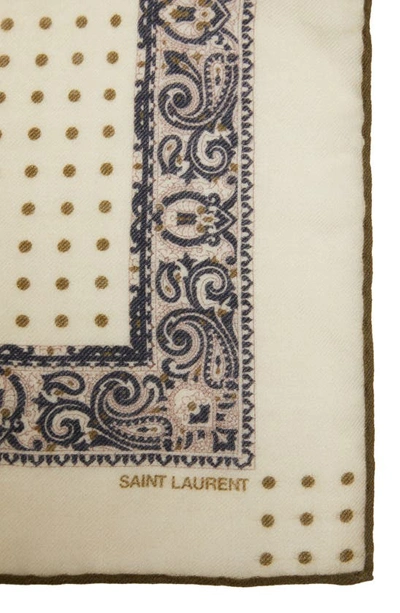 Shop Saint Laurent Bandana Print Polka Dot Wool Scarf In Off White/ Multicolor