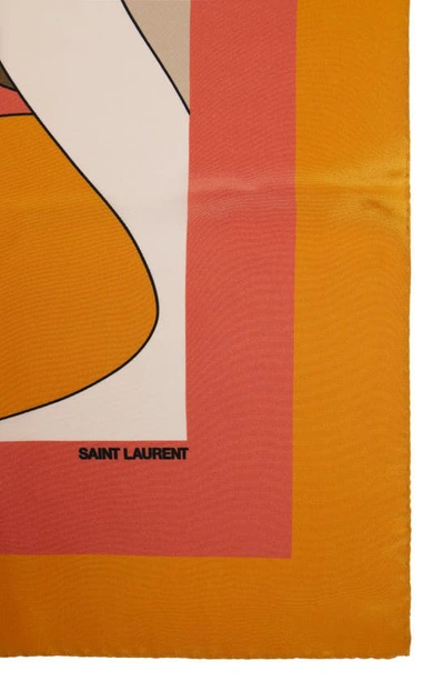Shop Saint Laurent Floral Print Silk Scarf In Tangerine/ Multicolor