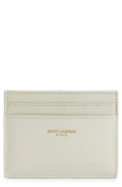 Shop Saint Laurent Lizard Embossed Leather Card Case In Crema Soft