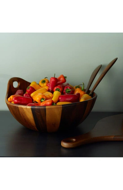 Nambe Portables Wood Salad Bowl With Servers In Brown