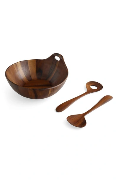 Shop Nambe Portables Wood Salad Bowl Set In Brown