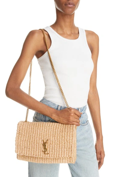 Shop Saint Laurent Medium Kate Raffia Shoulder Bag In Natural Beige