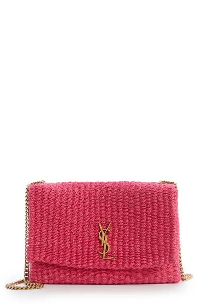 Shop Saint Laurent Medium Kate Raffia Shoulder Bag In Pink Glo