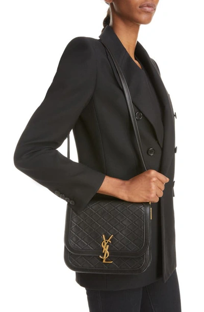 Saint Laurent Medium Solfernio Suede Shoulder Bag In Nero