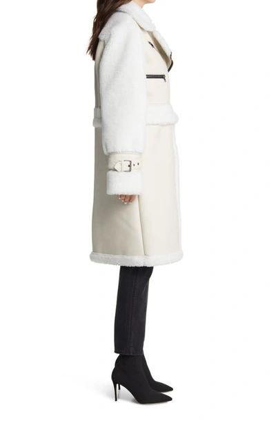 Shop Azalea Wang Convertible Longline Moto Jacket With Faux Fur Trim In Ivory