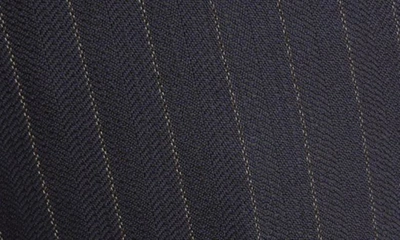 Shop Saint Laurent Pinstripe Wide Leg Wool & Cotton Pants In Marine Gris