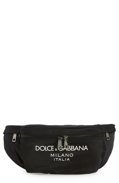 Shop Dolce & Gabbana 3d Logo Nylon Belt Bag In Black/ Blac