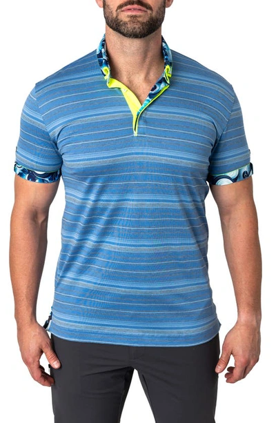 Shop Maceoo Mozartcielo Stripe Cotton Button-down Polo In Blue