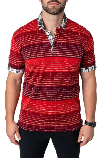 Shop Maceoo Mozartundecided Stripe Cotton Polo In Red