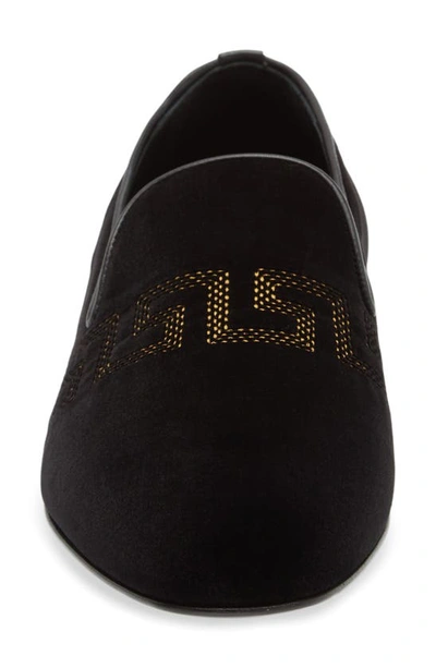 Shop Versace La Greca Embroidered Velvet Loafer In Black/ Gold