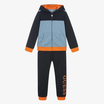 Shop Guess Boys Pale & Navy Blue Logo Tracksuit