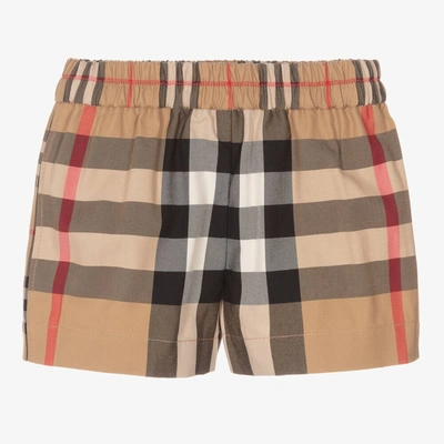 Shop Burberry Baby Girls Beige Check Shorts