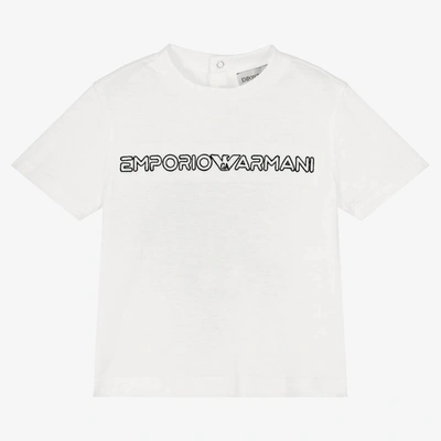 Shop Emporio Armani Baby Boys White Embroidered Logo T-shirt