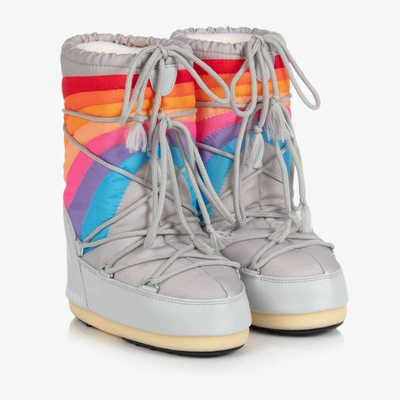 Shop Moon Boot Teen Girls Grey & Rainbow Snow Boots