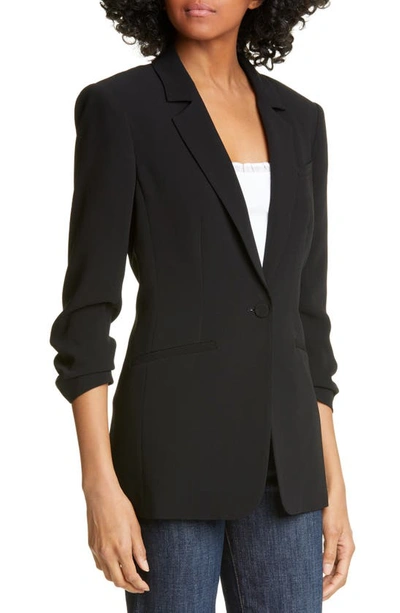 Shop Cinq À Sept Khloe Ruched Sleeve Blazer In Black