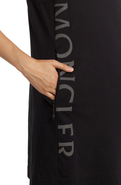 Shop Moncler Logo Sleeveless Mixed Media Shift Dress In Black