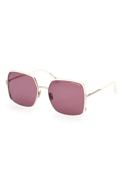 Shop Tom Ford Raphaela 60mm Butterfly Sunglasses In Shiny Rose Gold/ Violet