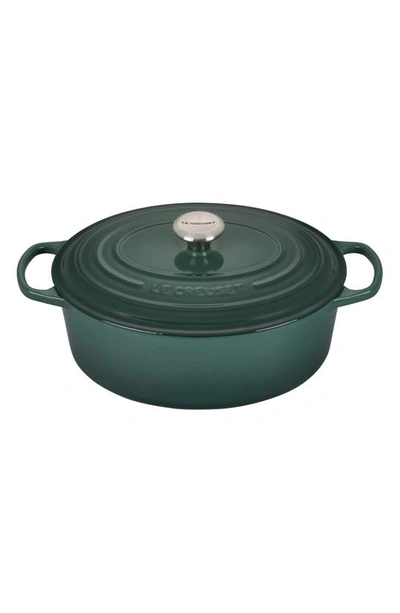 Shop Le Creuset Signature 6.75-quart Oval Enamel Cast Iron French/dutch Oven With Lid In Artichaut