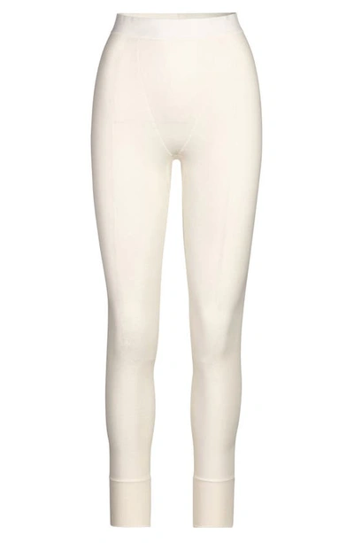 Shop Skims Logo Pointelle Cotton Thermal Leggings In Bone