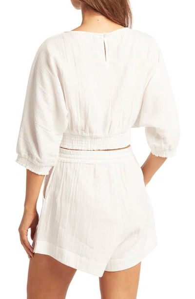 Sea Level Sunset Beach Cotton Gauze Cover-up Shorts In White