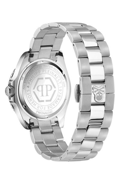 Shop Philipp Plein The $kull Carbon Fiber Dial Bracelet Watch, 44mm In Silver/ Black