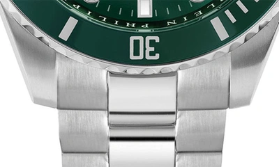 Shop Philipp Plein The $kull Carbon Fiber Dial Bracelet Watch, 44mm In Stainless Silver/ Green