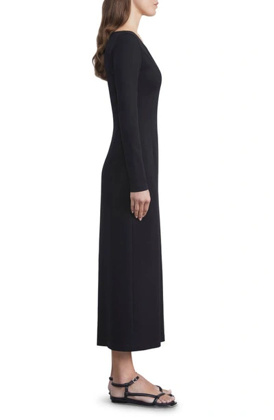 Shop Lafayette 148 Wide V-neck Long Sleeve Crepe Jersey Midi Dress In Black