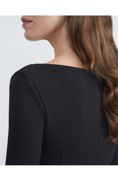 Shop Lafayette 148 Wide V-neck Long Sleeve Crepe Jersey Midi Dress In Black