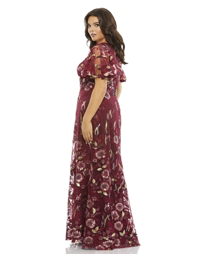 Shop Mac Duggal Floral Embellished Butterfly Sleeve Gown (plus) In Cranberry