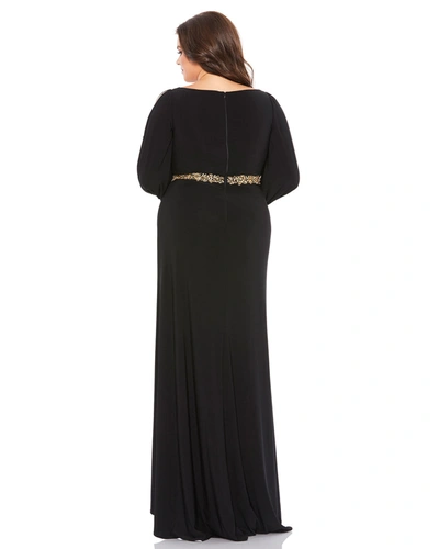 Shop Mac Duggal Split Sleeve Surplice Gown (plus) In Black