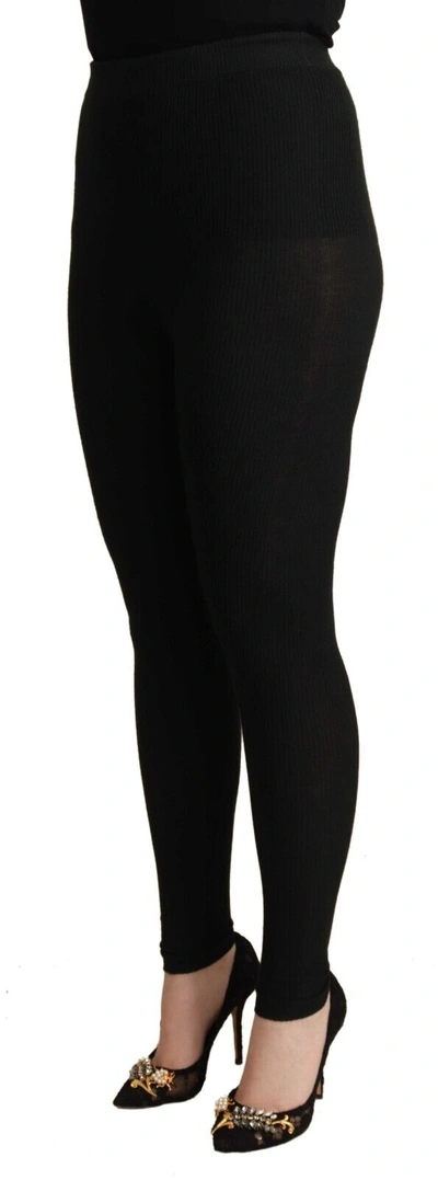 Shop Dolce & Gabbana Black Cashmere Stretch Waist Tights Women's Pants