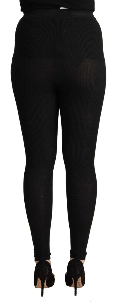 Shop Dolce & Gabbana Black Cashmere Stretch Waist Tights Women's Pants