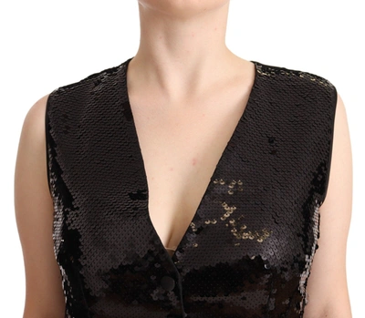 Dolce & Gabbana Black Sequin V-neck Sleeveless Vest Tank Top In Black