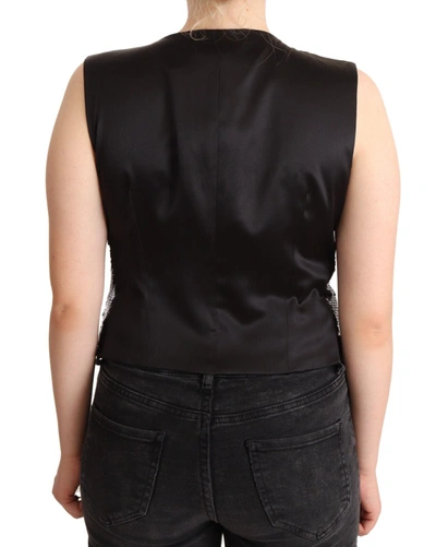 Dolce & Gabbana Black Sequin V-neck Sleeveless Vest Tank Top In Black