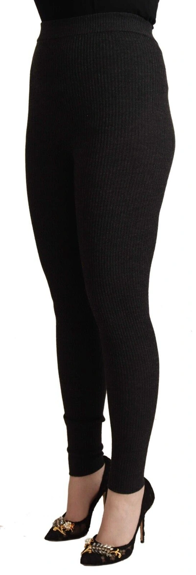 Shop Dolce & Gabbana Black Virgin Wool Stretch Waist Tights Women's Pants