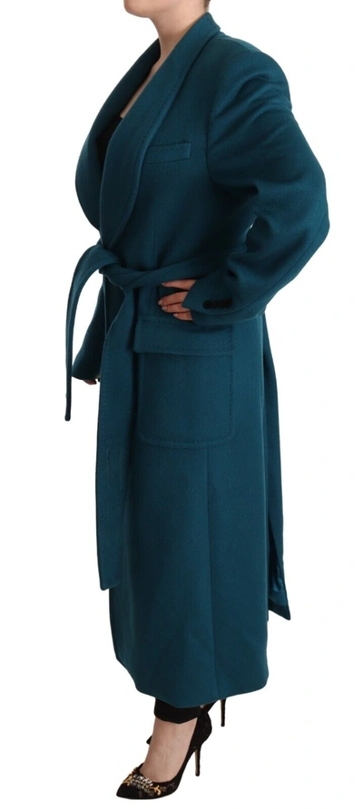 Shop Dolce & Gabbana Elegant Blue Green Wool-anogra Wrap Women's Coat